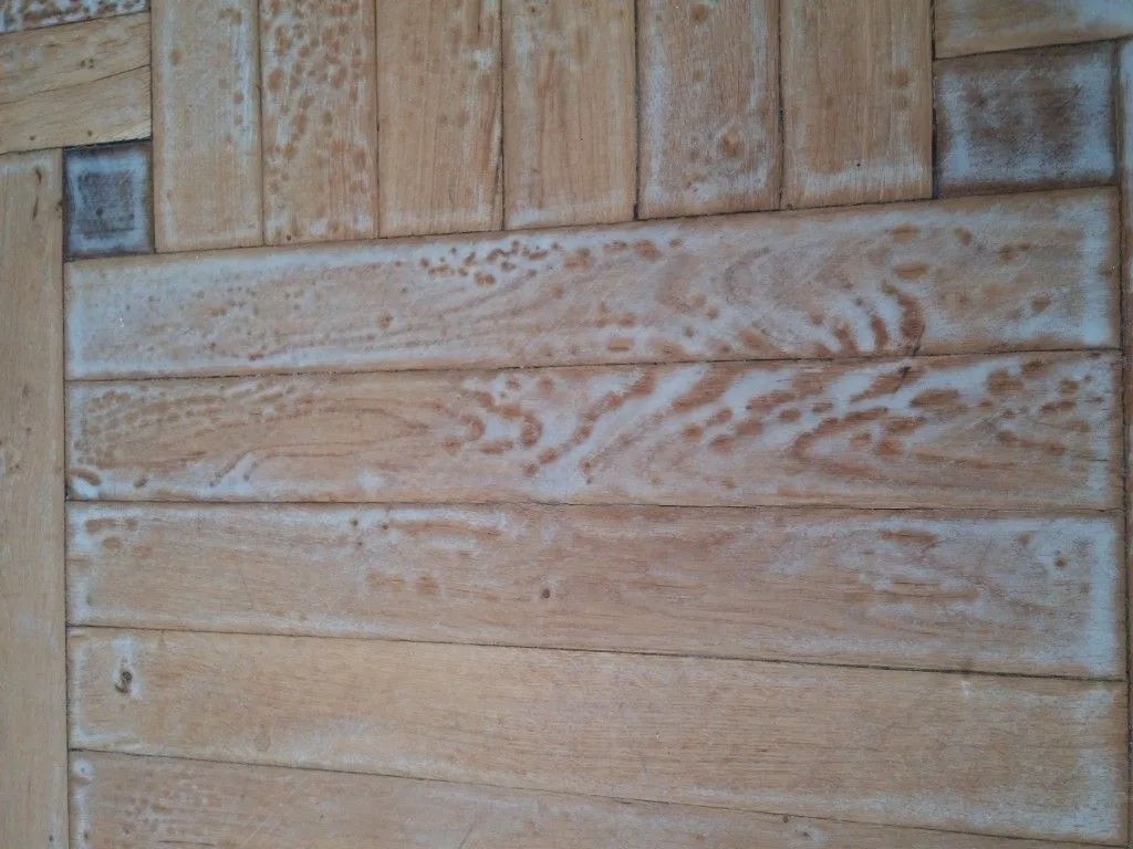 Detalle de veladura blanca en tarima maciza antigua