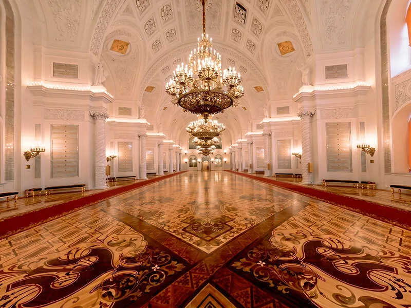 Parqué artístico de la Sala Georgievsky del Gran Palacio del Kremlin