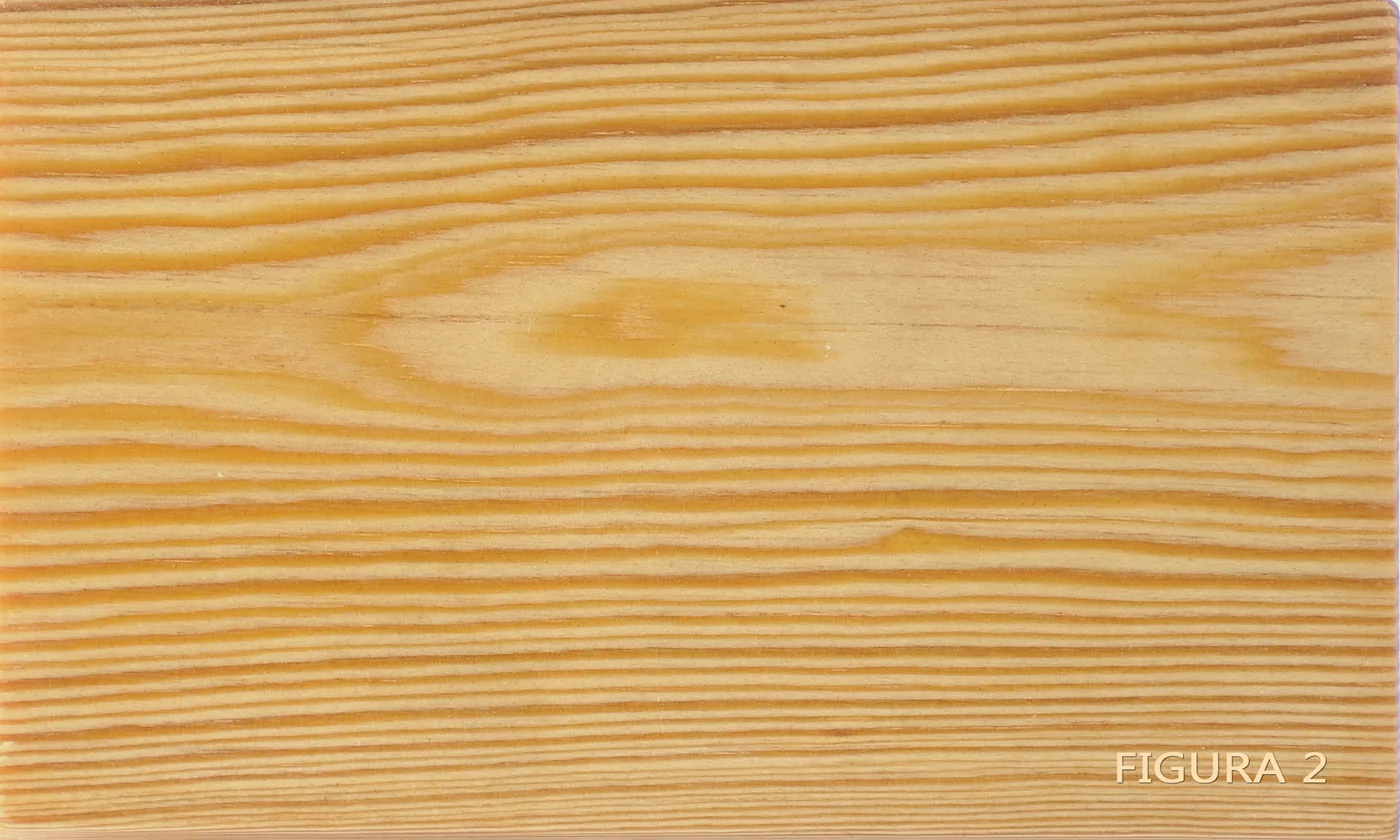 Otra vista de la madera de melis: tablón con veta marcada