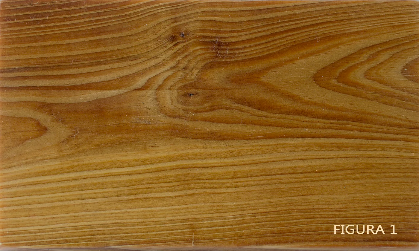 Vistas típicas de la madera de melis: veta marcada y duramen resinoso